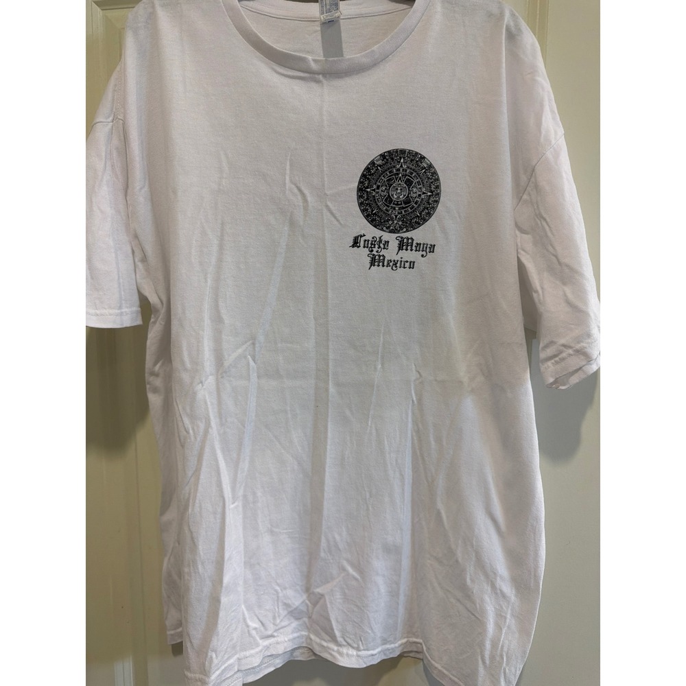 Costa Maya Mexico Aztec Calendar Graphic T-Shirt White Mens XL Short Sleeve